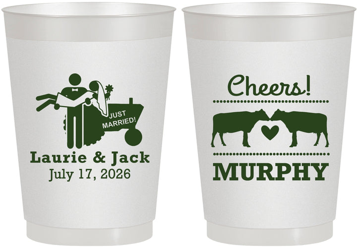 Personalized Wedding 10 oz Frosted Cups - Tractor Cows | 257