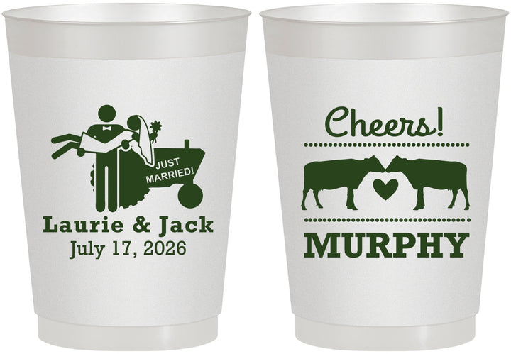 Personalized Wedding 10 oz Frosted Cups - Tractor Cows | 257