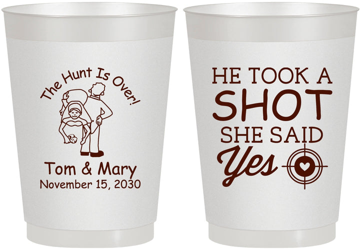 Personalized Wedding 10 oz Frosted Cups - He Took A Shot She Said Yes | 259