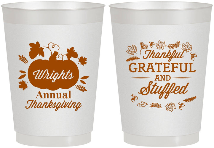 Personalized Thanksgiving 10 oz Frosted Cups - Grateful And Stuffed | 260000