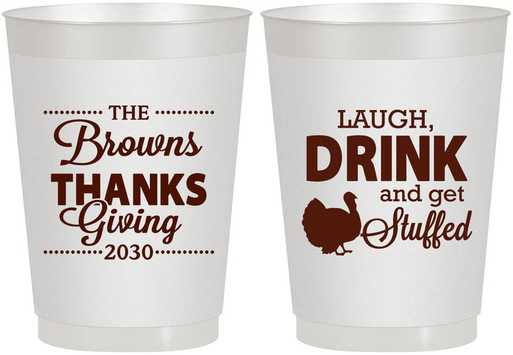 Personalized Thanksgiving 10 oz Frosted Cups - Laugh Drink Stuffed | 260007