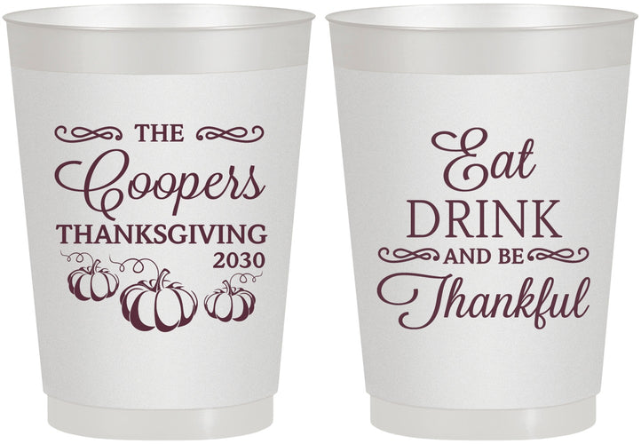 Personalized Thanksgiving 10 oz Frosted Cups - Eat Drink Thankful | 260009