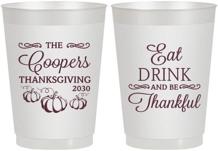 Personalized Thanksgiving 10 oz Frosted Cups - Eat Drink Thankful | 260009