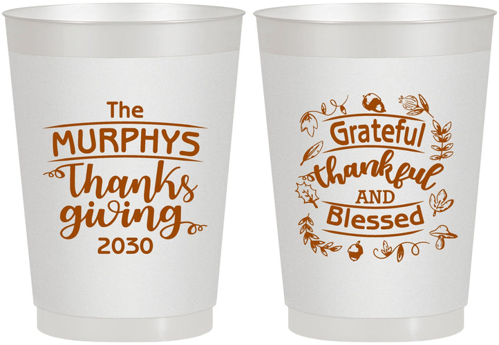 Personalized Thanksgiving 10 oz Frosted Cups - Grateful Blessed | 260028