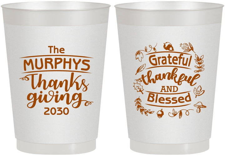 Personalized Thanksgiving 10 oz Frosted Cups - Grateful Blessed | 260028