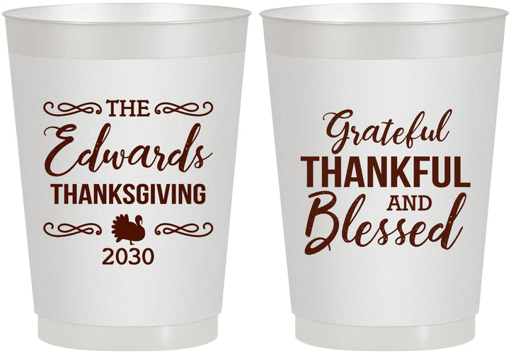 Personalized Thanksgiving 10 oz Frosted Cups - Grateful Blessed | 260030
