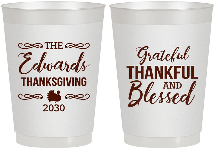 Personalized Thanksgiving 10 oz Frosted Cups - Grateful Blessed | 260030
