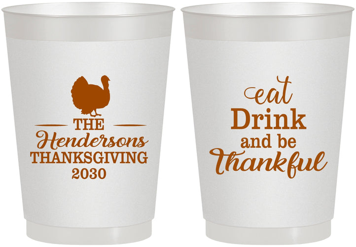 Personalized Thanksgiving 10 oz Frosted Cups - Eat Drink Thankful | 260036
