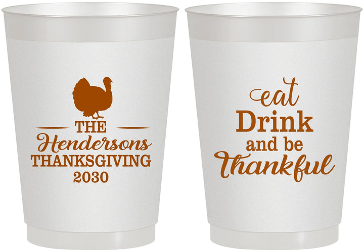 Personalized Thanksgiving 10 oz Frosted Cups - Eat Drink Thankful | 260036