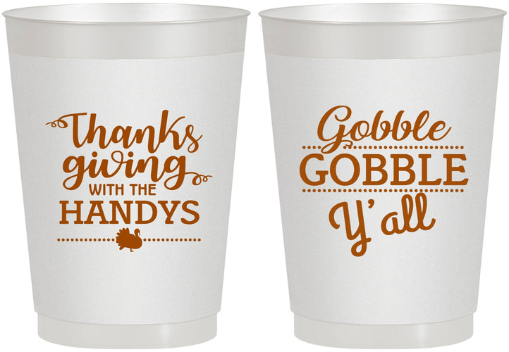 Personalized Thanksgiving 10 oz Frosted Cups - Gobble Gobble | 260044