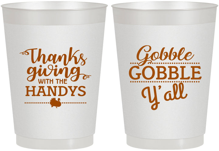 Personalized Thanksgiving 10 oz Frosted Cups - Gobble Gobble | 260044