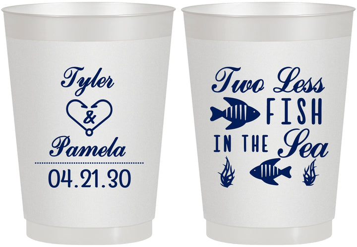 Personalized Wedding 10 oz Frosted Cups - Two Less Fish In The Sea | 270