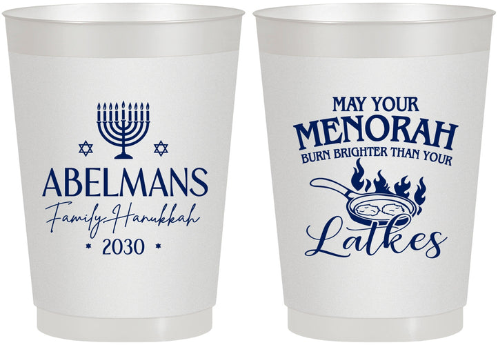 Personalized Hanukkah 10 oz Frosted Cups - Menorah Latkes | 270019