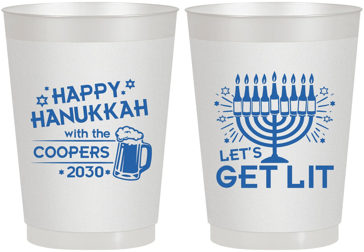 Personalized Hanukkah 10 oz Frosted Cups - Lets Get Lit | 270021