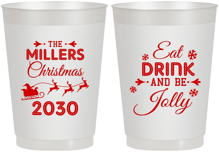Personalized Christmas 10 oz Frosted Cups - Eat Drink And Be Jolly | 280010
