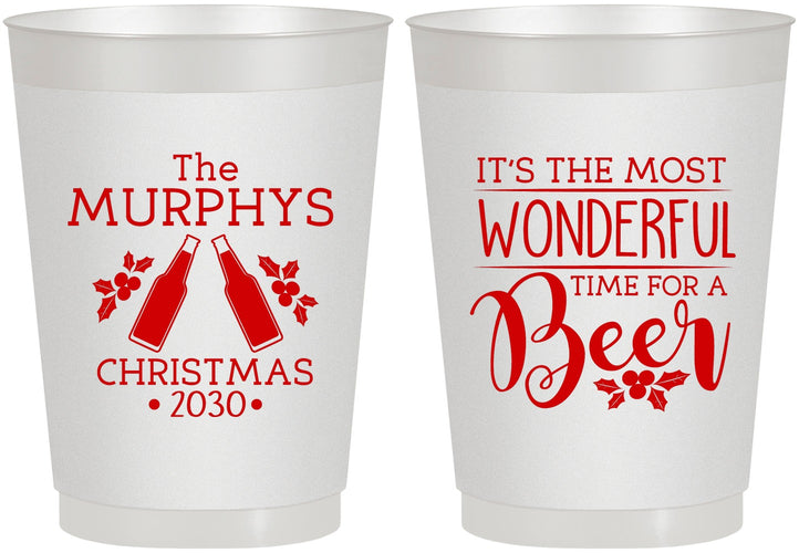 Personalized Christmas 10 oz Frosted Cups - Wonderful Time For A Beer | 280012