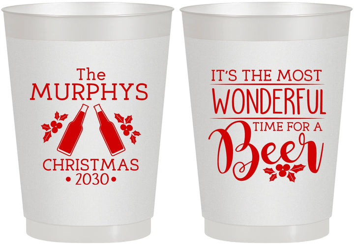 Personalized Christmas 10 oz Frosted Cups - Wonderful Time For A Beer | 280012