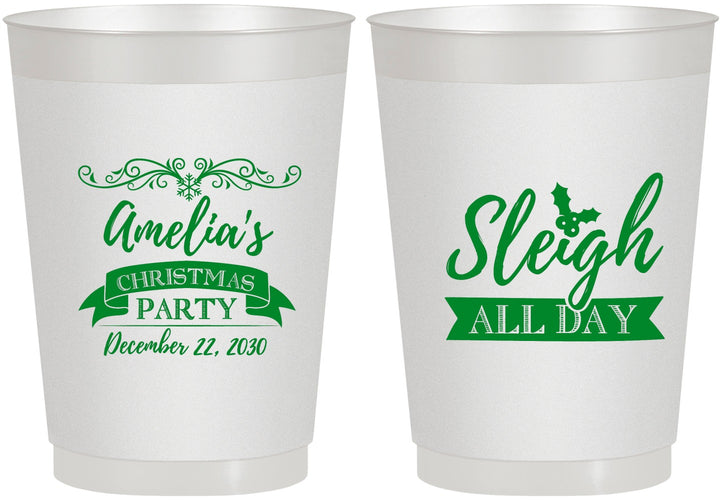 Personalized Christmas 10 oz Frosted Cups - Sleigh All Day | 280031