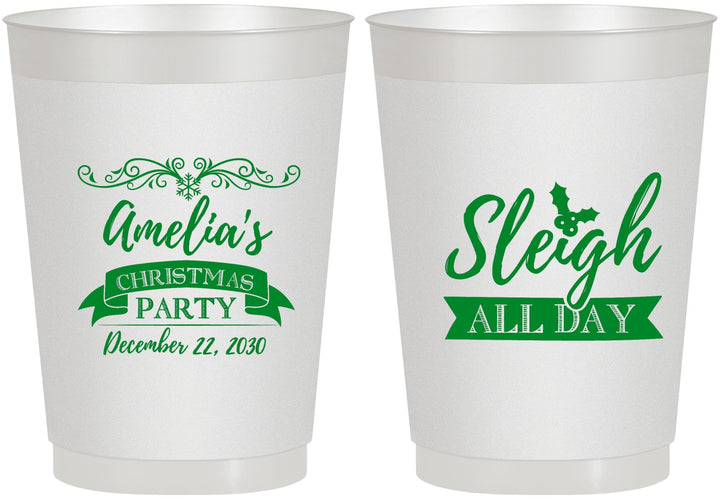 Personalized Christmas 10 oz Frosted Cups - Sleigh All Day | 280031