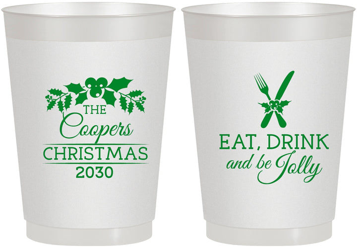 Personalized Christmas 10 oz Frosted Cups - Eat Drink And Be Jolly | 280033