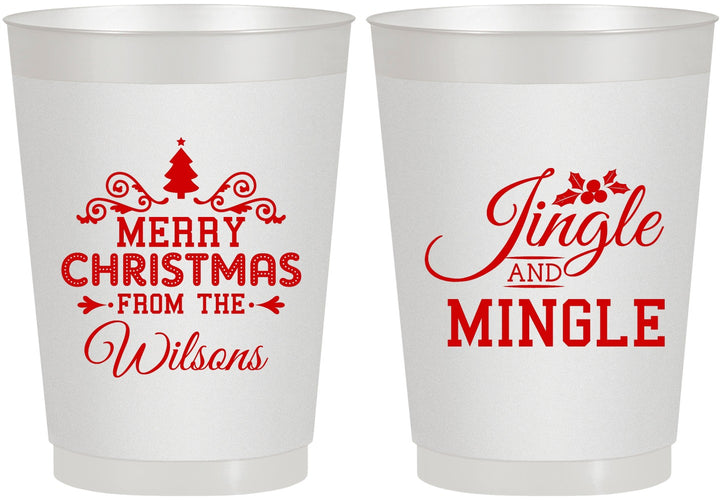 Personalized Christmas 10 oz Frosted Cups - Jingle And Mingle | 280034