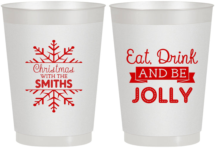 Personalized Christmas 10 oz Frosted Cups - Eat Drink Jolly | 280040