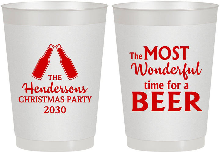 Personalized Christmas 10 oz Frosted Cups - Wonderful Time For A Beer | 280064