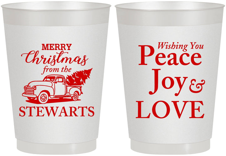 Personalized Christmas 10 oz Frosted Cups - Peace Joy Love | 280070