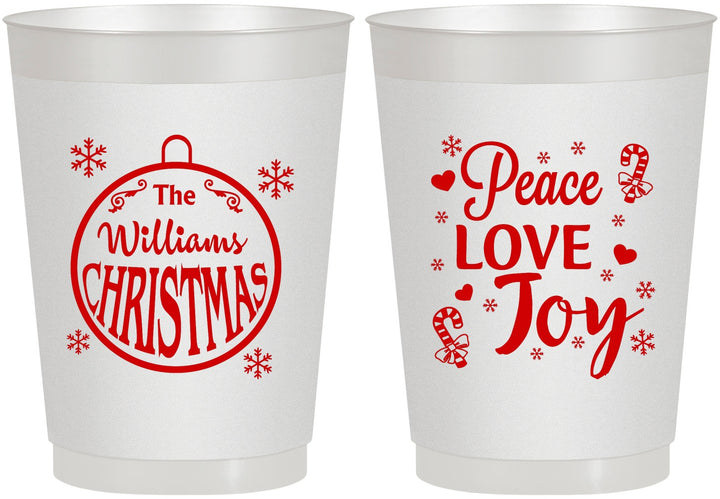 Personalized Christmas 10 oz Frosted Cups - Peace Joy Love | 280094