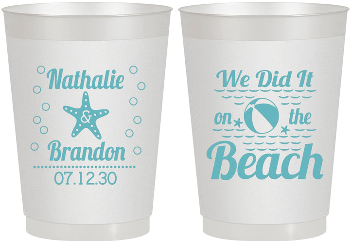 Personalized Wedding 10 oz Frosted Cups - We Did It On The Beach | 287