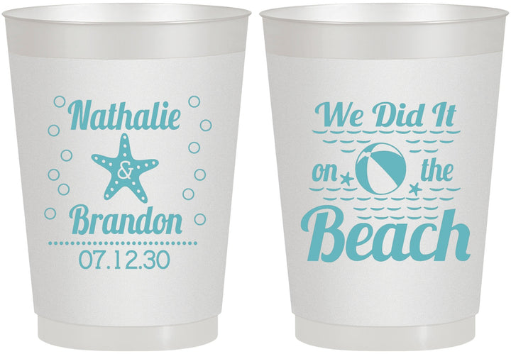 Personalized Wedding 10 oz Frosted Cups - We Did It On The Beach | 287