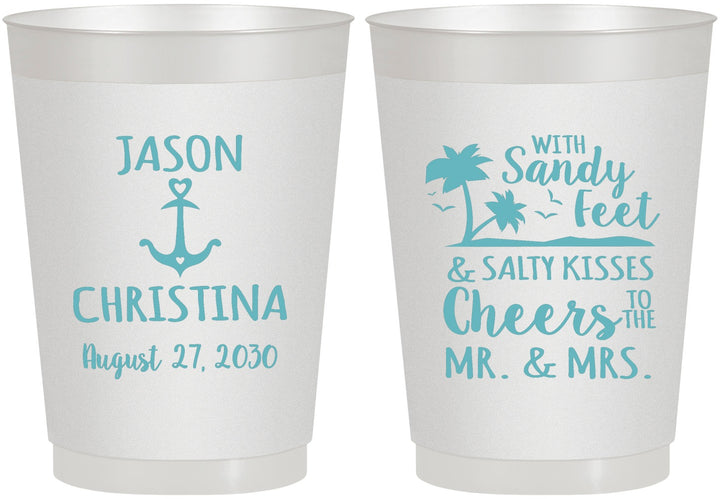 Personalized Wedding 10 oz Frosted Cups - Sandy Feet Salty Kisses | 290