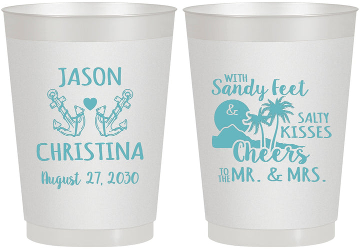 Personalized Wedding 10 oz Frosted Cups - Sandy Feet Salty Kisses | 291
