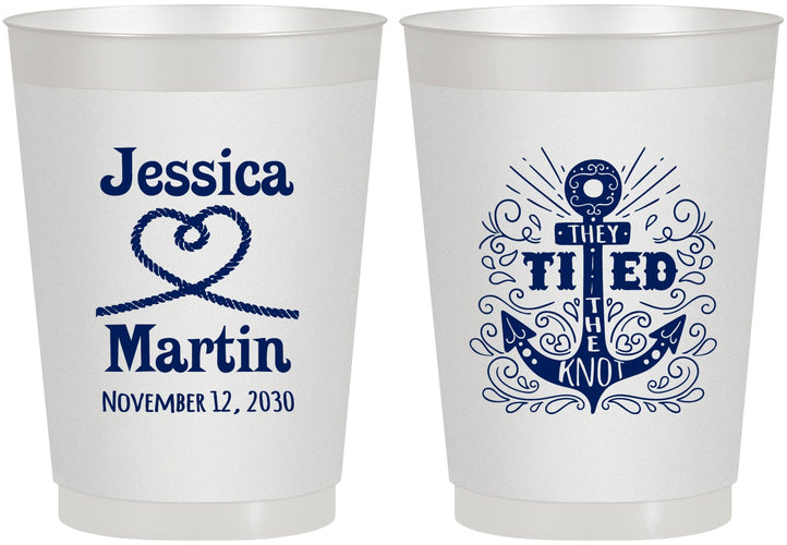 Personalized Wedding 10 oz Frosted Cups - They Tied The Knot Nautical | 293