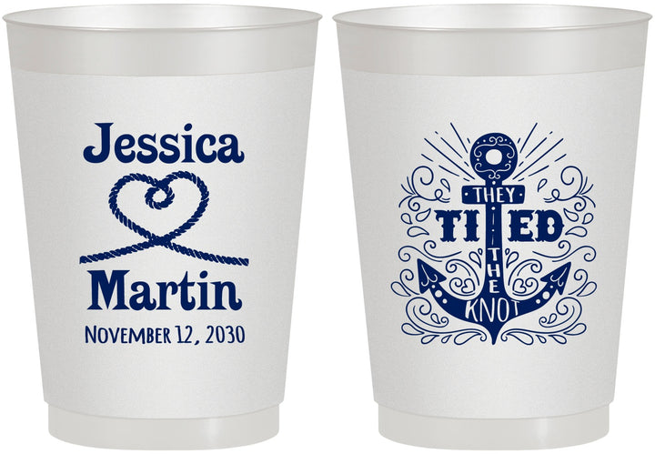 Personalized Wedding 10 oz Frosted Cups - They Tied The Knot Nautical | 293