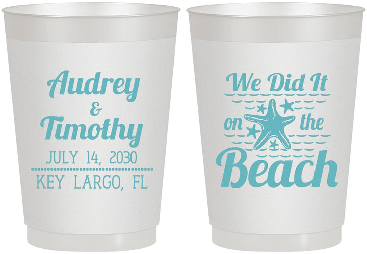 Personalized Wedding 10 oz Frosted Cups - We Did It On The Beach | 294
