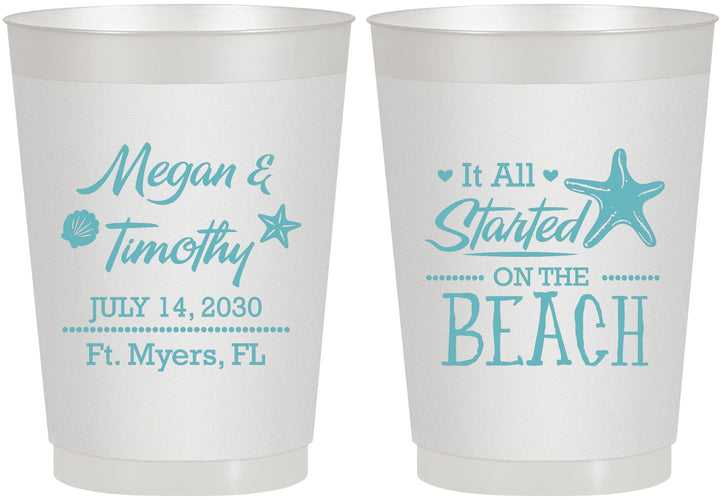 Personalized Wedding 10 oz Frosted Cups - Started On The Beach | 295