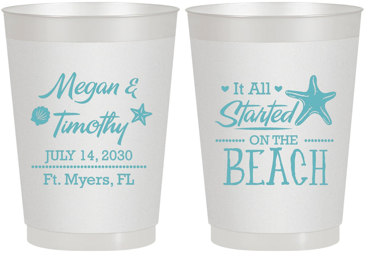 Personalized Wedding 10 oz Frosted Cups - Started On The Beach | 295