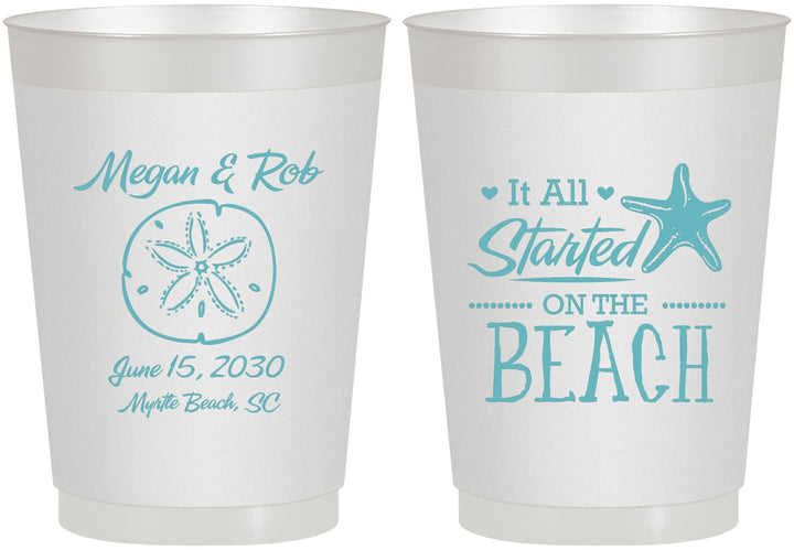 Personalized Wedding 10 oz Frosted Cups - Started On The Beach | 298