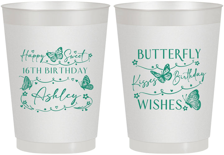 Personalized 16th Birthday 10 oz Frosted Cups - Butterfly Wishes | 300001
