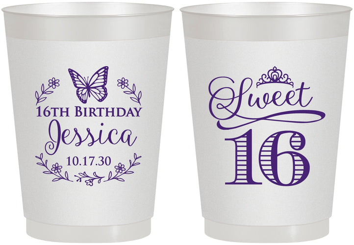 Personalized 16th Birthday 10 oz Frosted Cups - Butterfly | 300005