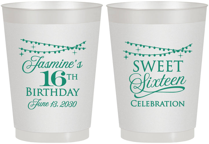 Personalized 16th Birthday 10 oz Frosted Cups - String Lights | 300009