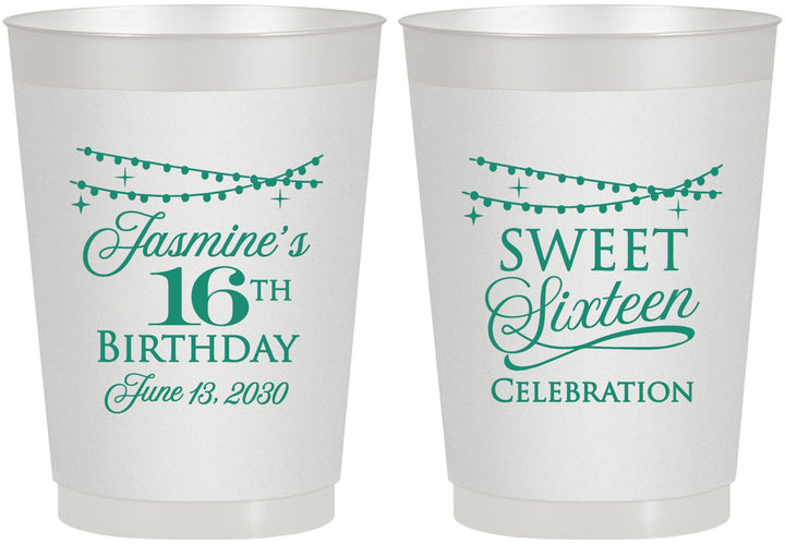 Personalized 16th Birthday 10 oz Frosted Cups - String Lights | 300009
