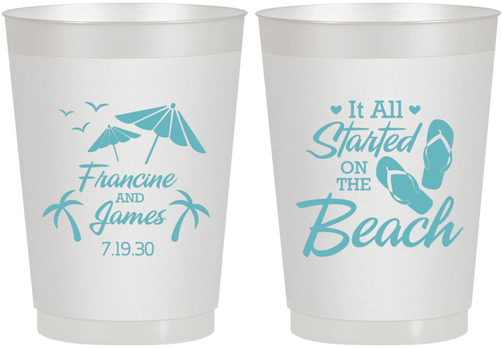 Personalized Wedding 10 oz Frosted Cups - Started On The Beach | 310