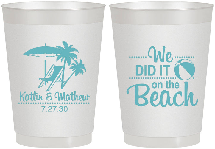 Personalized Wedding 10 oz Frosted Cups - We Did It On The Beach | 317