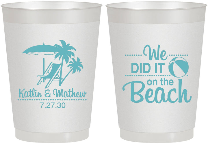 Personalized Wedding 10 oz Frosted Cups - We Did It On The Beach | 317