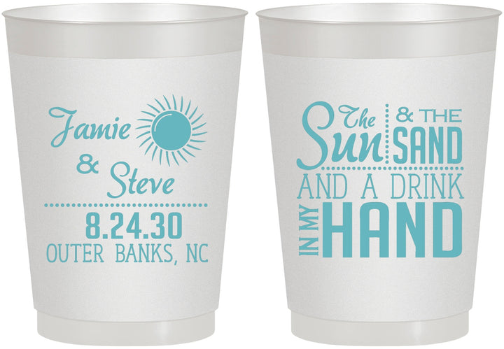 Personalized Wedding 10 oz Frosted Cups - Sun Sand Drink In My Hand | 319