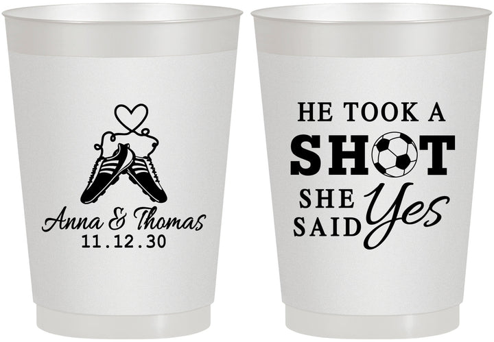 Personalized Wedding 10 oz Frosted Cups - Took A Shot Soccer | 322