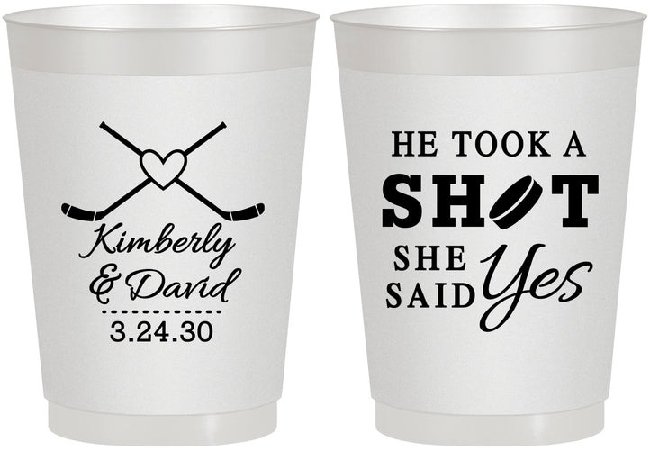 Personalized Wedding 10 oz Frosted Cups - Took A Shot Hockey | 323