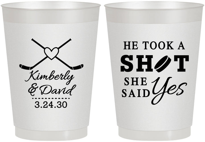 Personalized Wedding 10 oz Frosted Cups - Took A Shot Hockey | 323